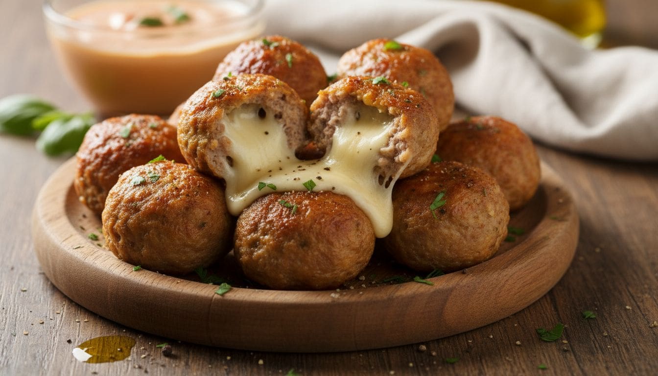 Đổi Vị Với Thịt Viên (Meatballs) Nhồi Lõi Phô Mai Mozzarella Béo Ngậy 1 Hình ảnh thịt viên nhồi phô mai