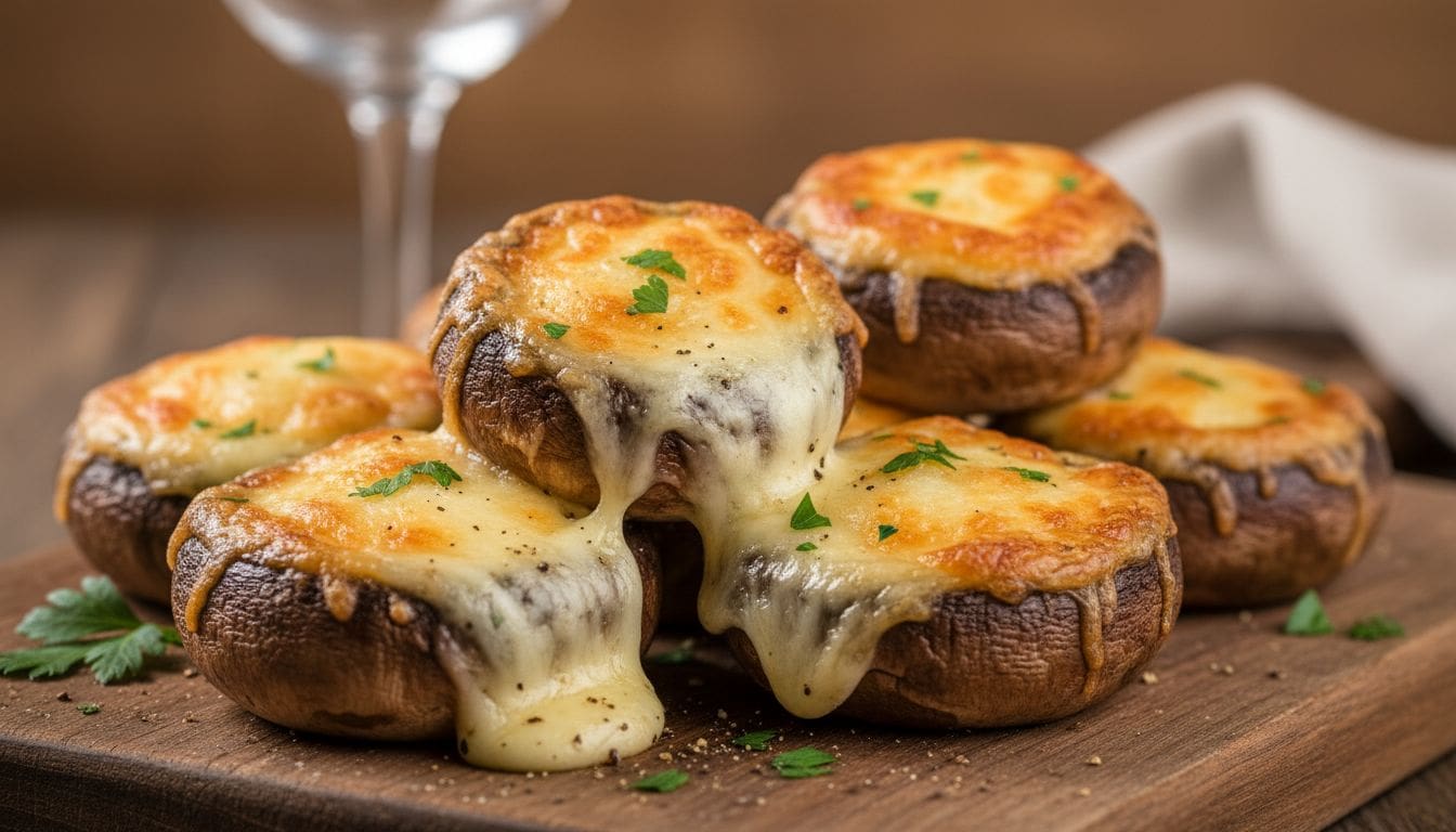 Khai Vị Sang Trọng: Nấm Mỡ Nhồi Phô Mai Mozzarella Và Tỏi Nướng 1 Hình ảnh nấm nhồi phô mai