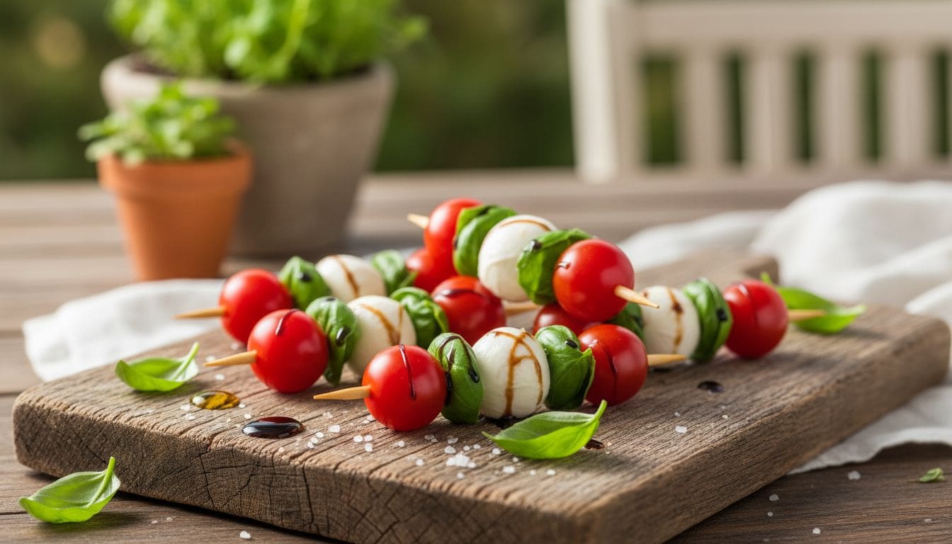 Món Khai Vị 5 Phút: Xiên Que Caprese Với Mozzarella Và Cà Chua Bi 1 Hình ảnh xiên que caprese
