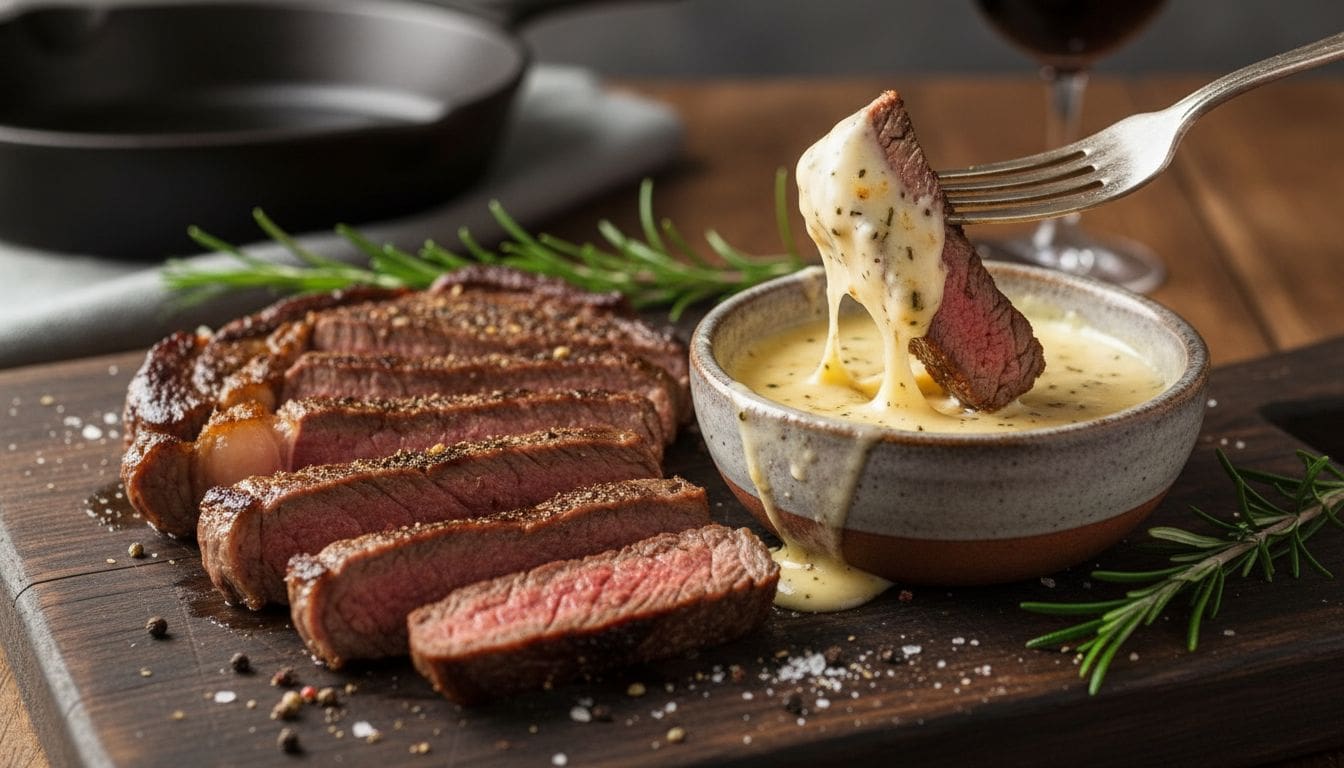 Cách Làm Sốt Kem Phô Mai (Cheese Sauce) Ăn Kèm Bò Bít Tết: Tuyệt Chiêu Sốt Phô Mai Chấm Steak! 1 Hình ảnh sốt phô mai chấm steak