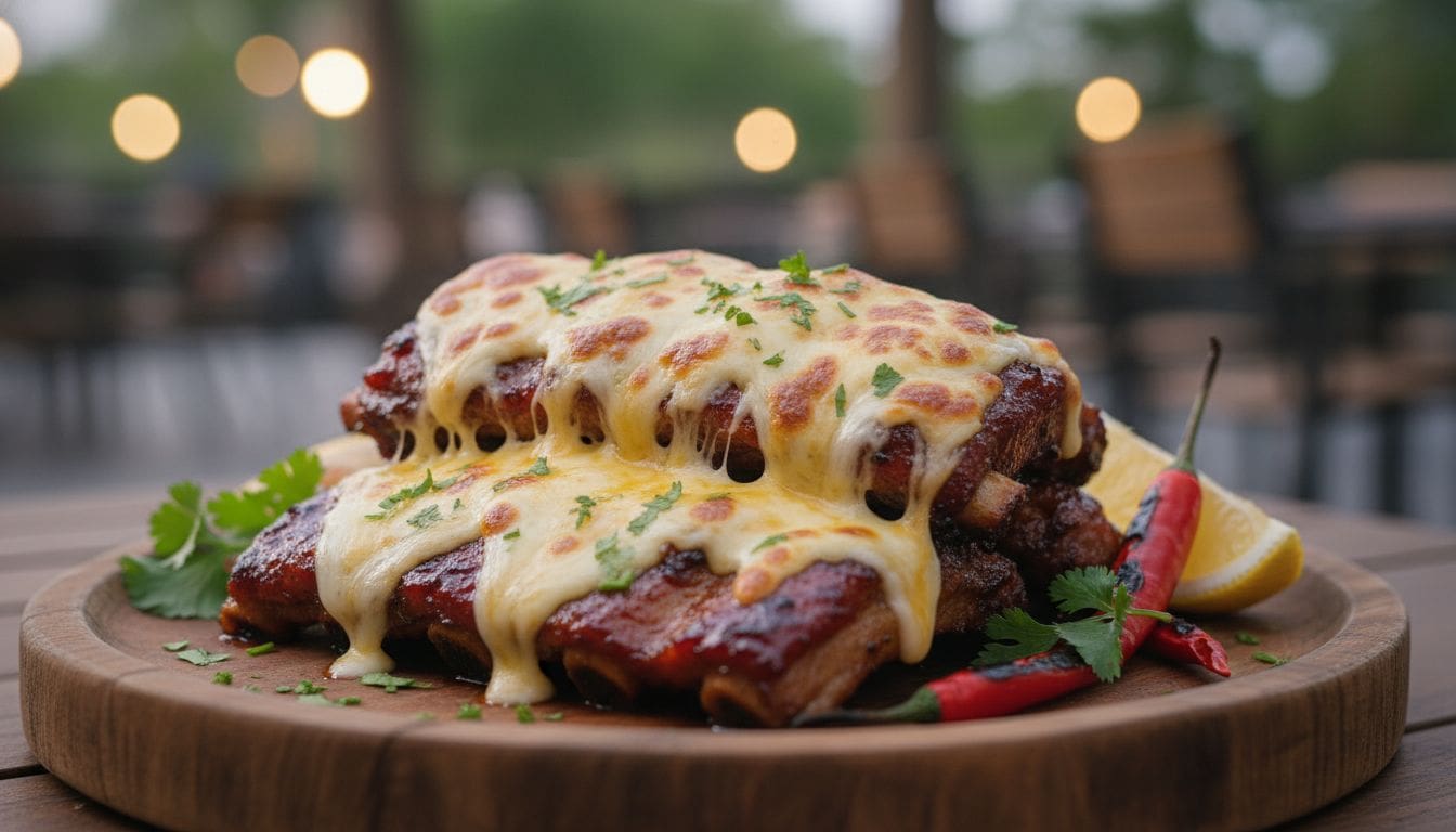 Sườn Nướng Tảng Sốt BBQ Phủ Phô Mai (Cheesy BBQ Ribs) – Món Ngon Tuyệt Đỉnh! 1 Hình ảnh sườn nướng phô mai
