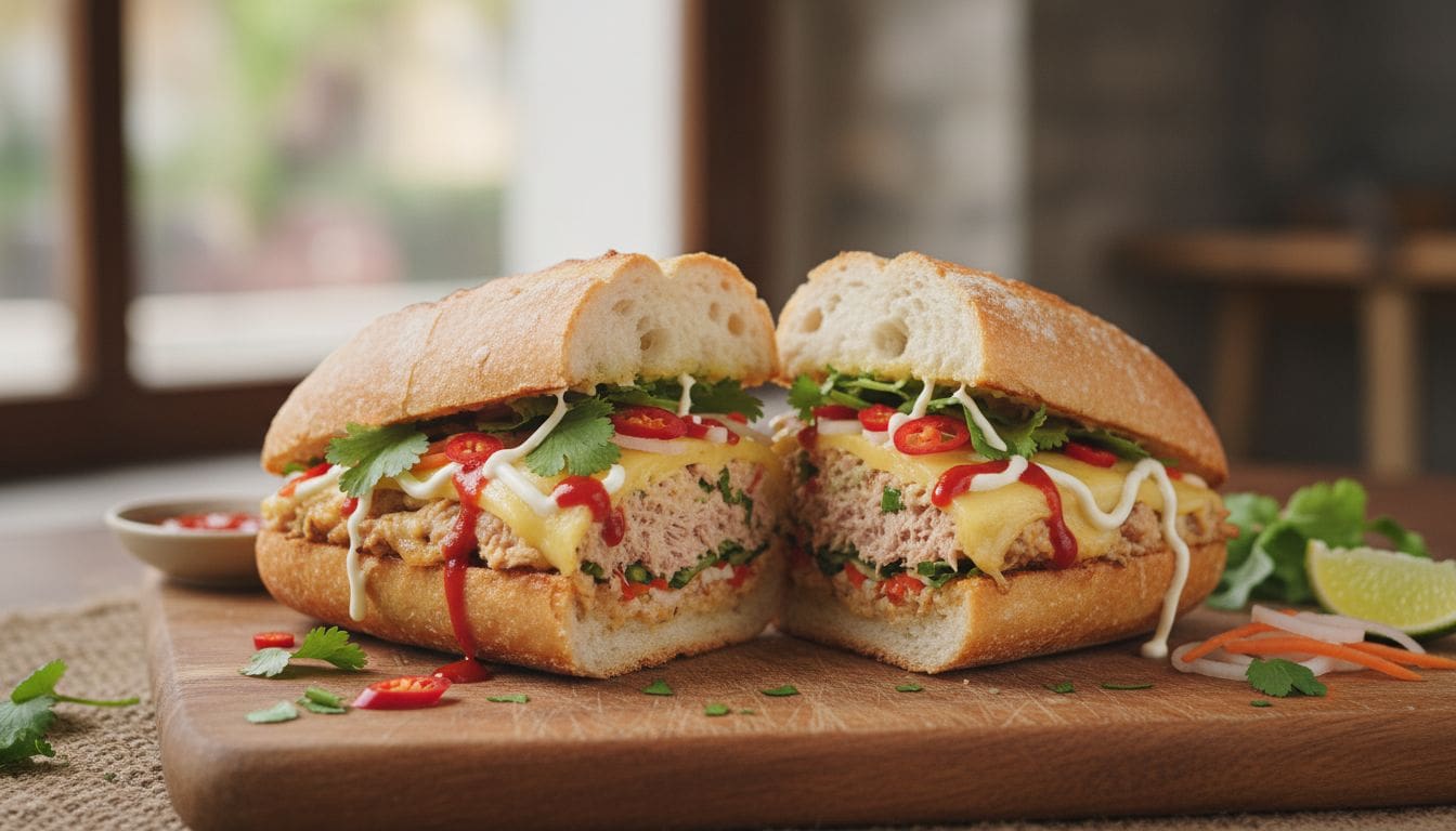 Tuna Melt: Bánh Mì Sandwich Cá Ngừ Phủ Phô Mai Nóng Hổi Cho Bữa Sáng 1 Hình ảnh bánh mì tuna melt