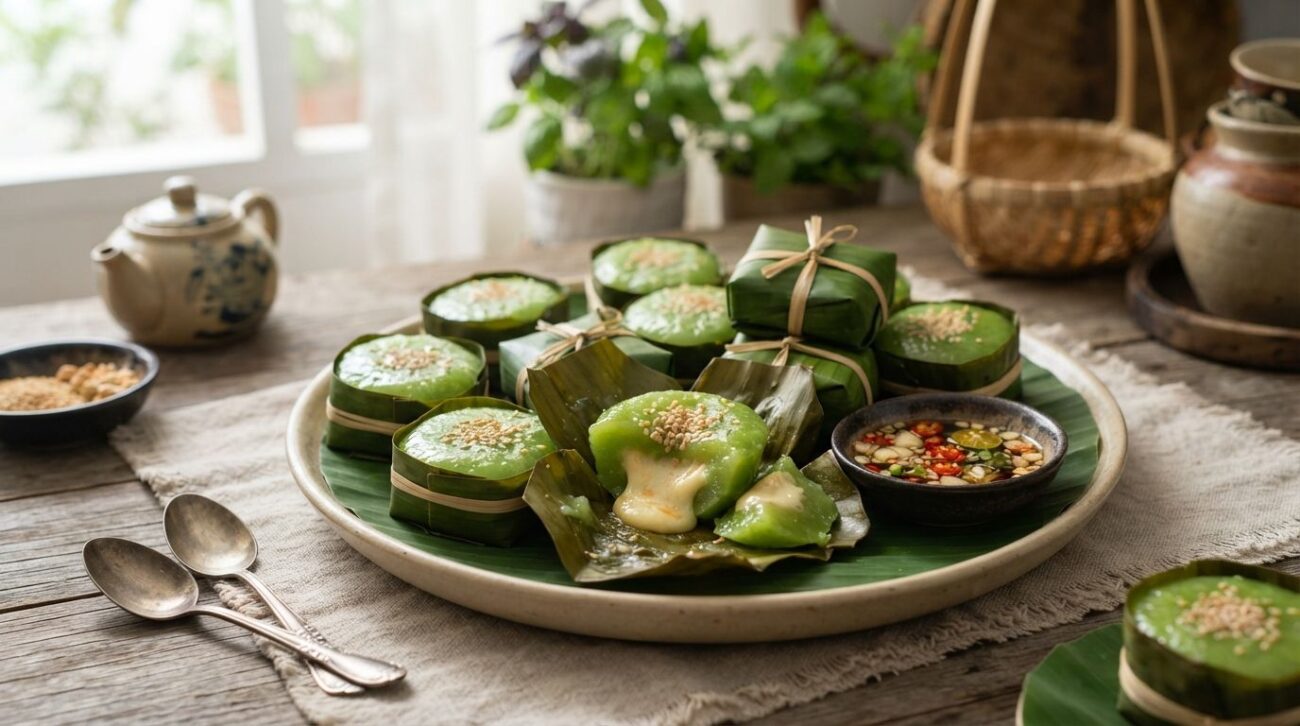 Hình ảnh bánh đúc lá dứa nhân phô mai