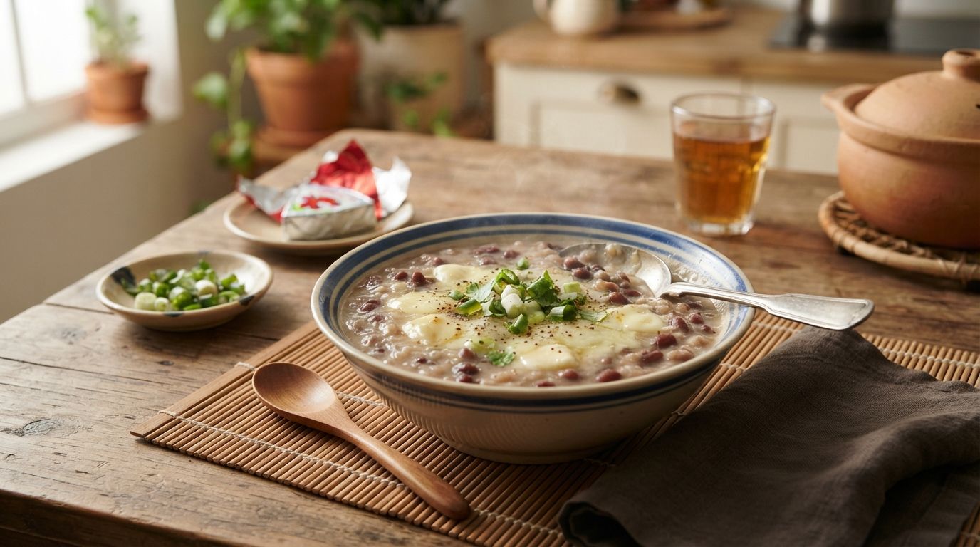 Hình ảnh cháo đậu đỏ phô mai bò cười